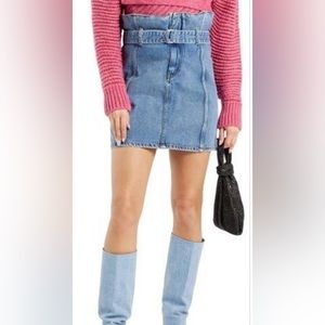 IRO MELAY DENIM BELTED SHORT SKIRT IN BLUE